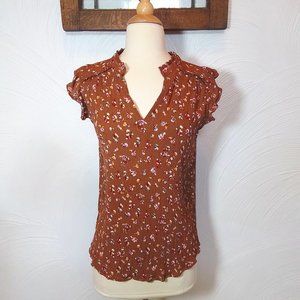 Kori America Floral Blouse Ruffled Crepe Top size S